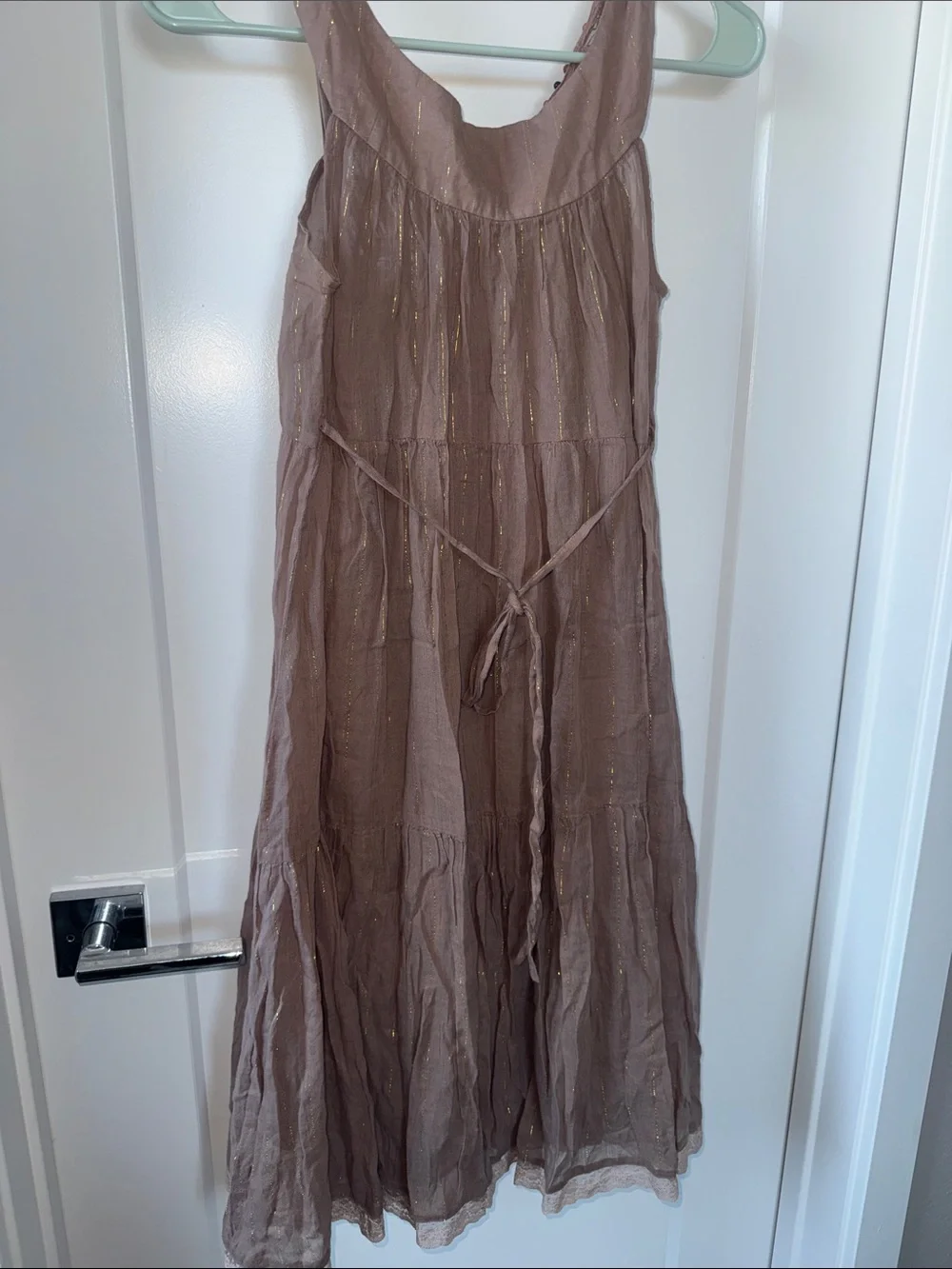 Free People Taupe Crochet Yoke Midi Dress